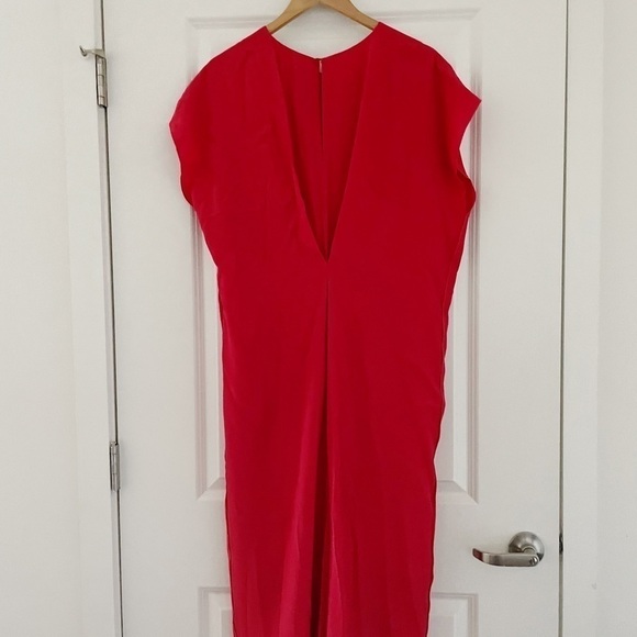 Lewit Center Pleat Cap-Sleeve Georgette Silk Shift Dress - Picture 4 of 8